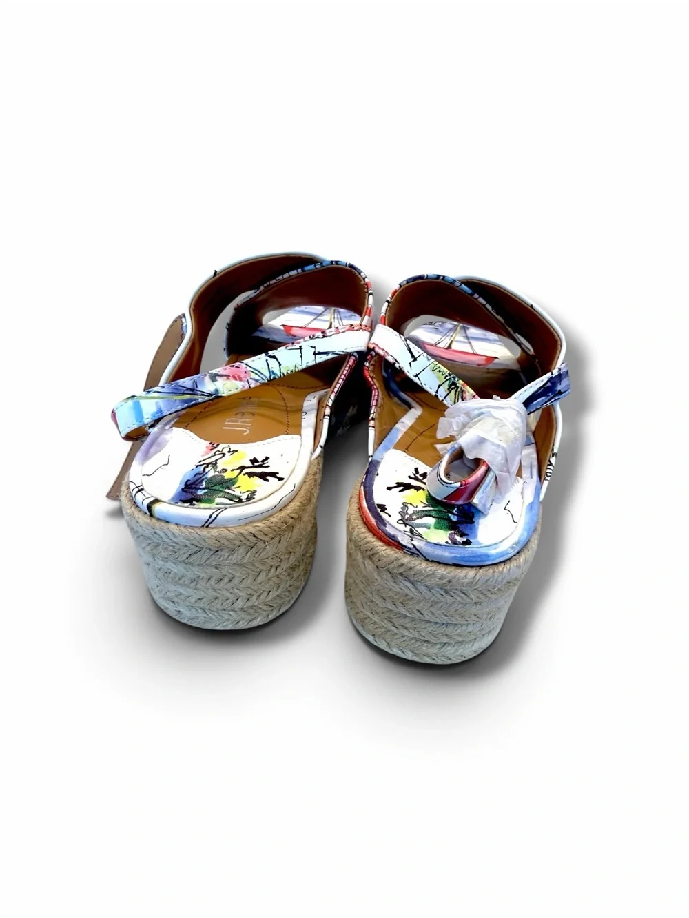 J.Renee White Espadrille Sandals with Multicolor Beach Print